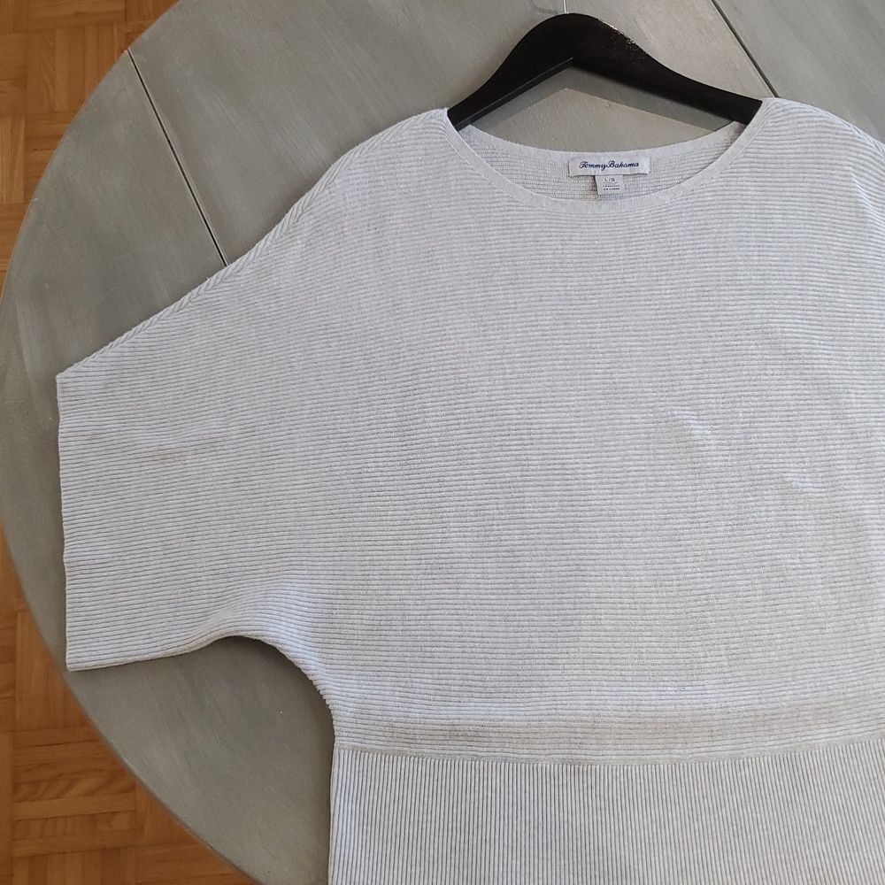 Tommy Bahama Light Gray Ribbed Knit Bat Wing Sweater Size Large - Picture 6 of 7